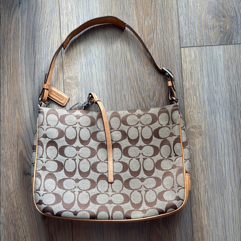 Coach Brown and Tan Signature Shoulder Bag